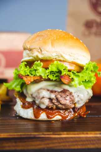 burger with patty and lettuce