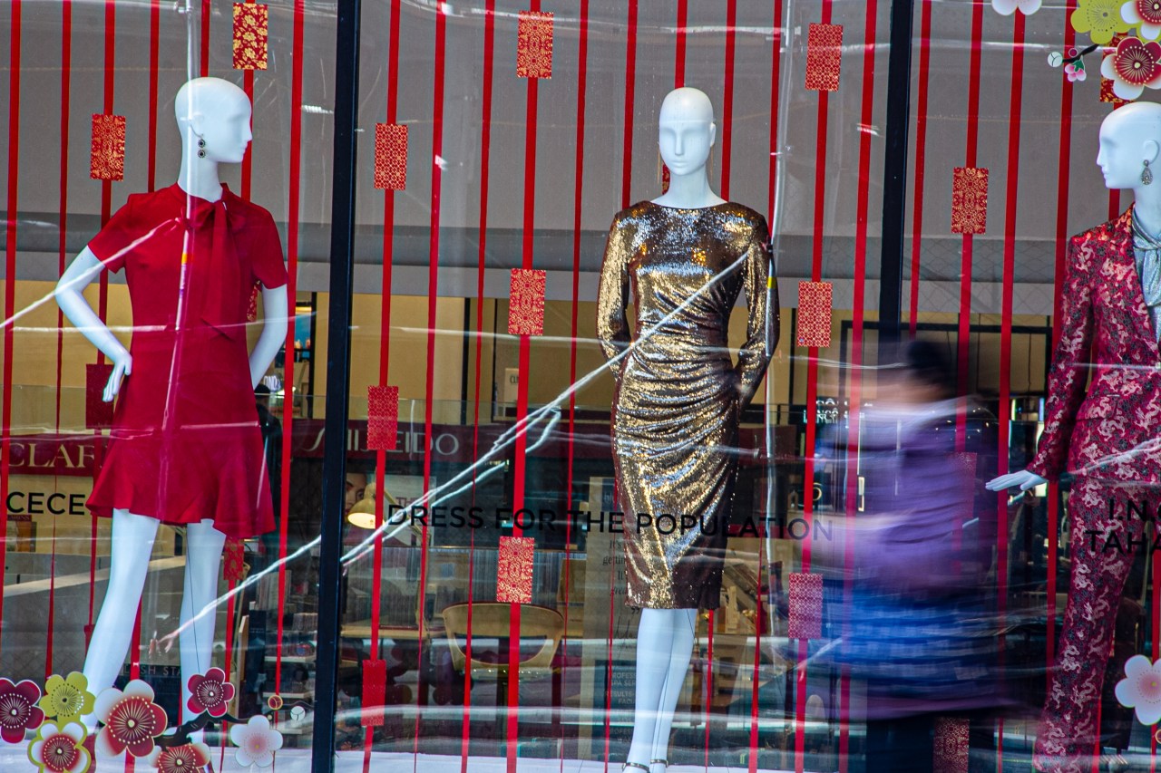 rushing past dept store